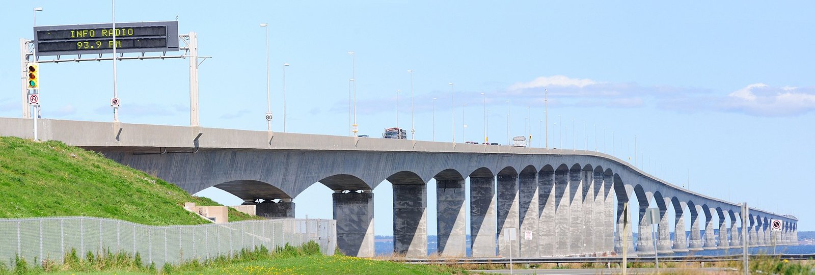 The Confederation Bridge stretching across the water to Prince Edward Island